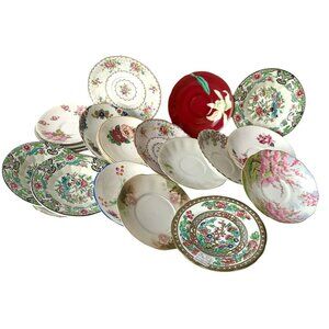 Vintage Saucers Lot Of 22 With Floral Patterns Crafting Dessert Plates Party